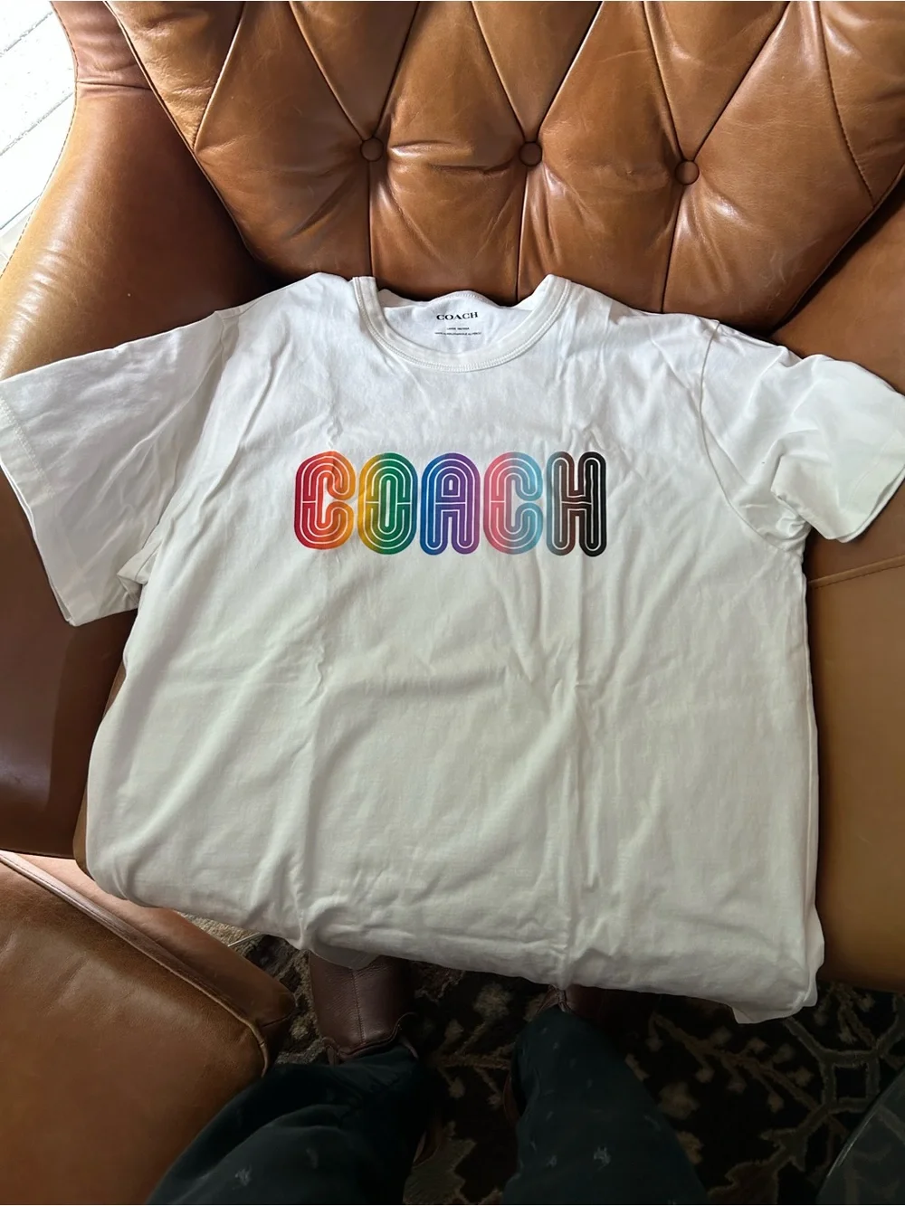 Coach White Pebble Leather Mini Backpack with Rainbow Logo